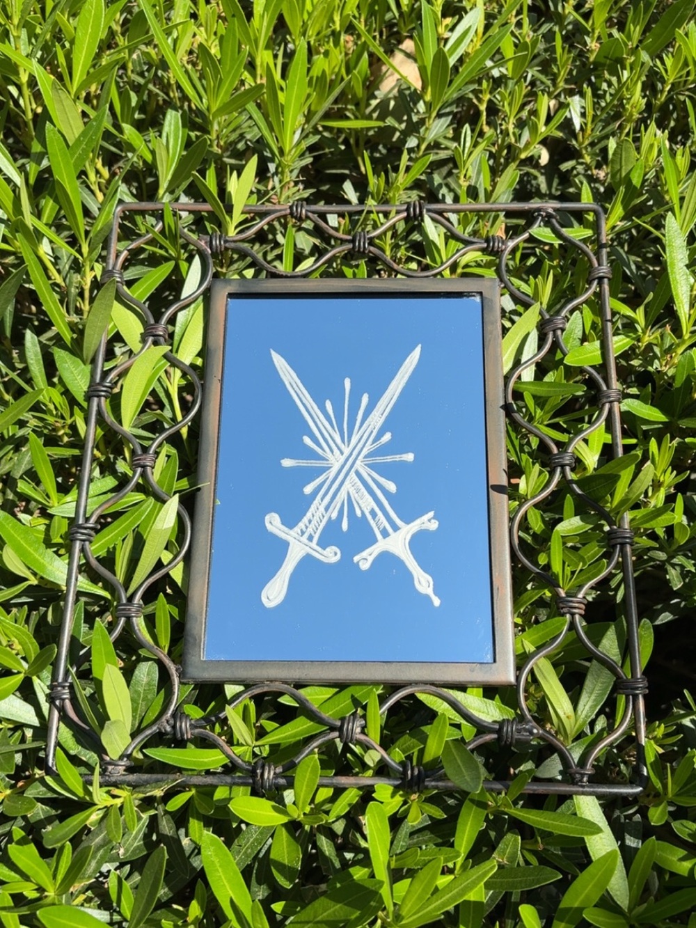 Woodcut Sword Etched Mirror